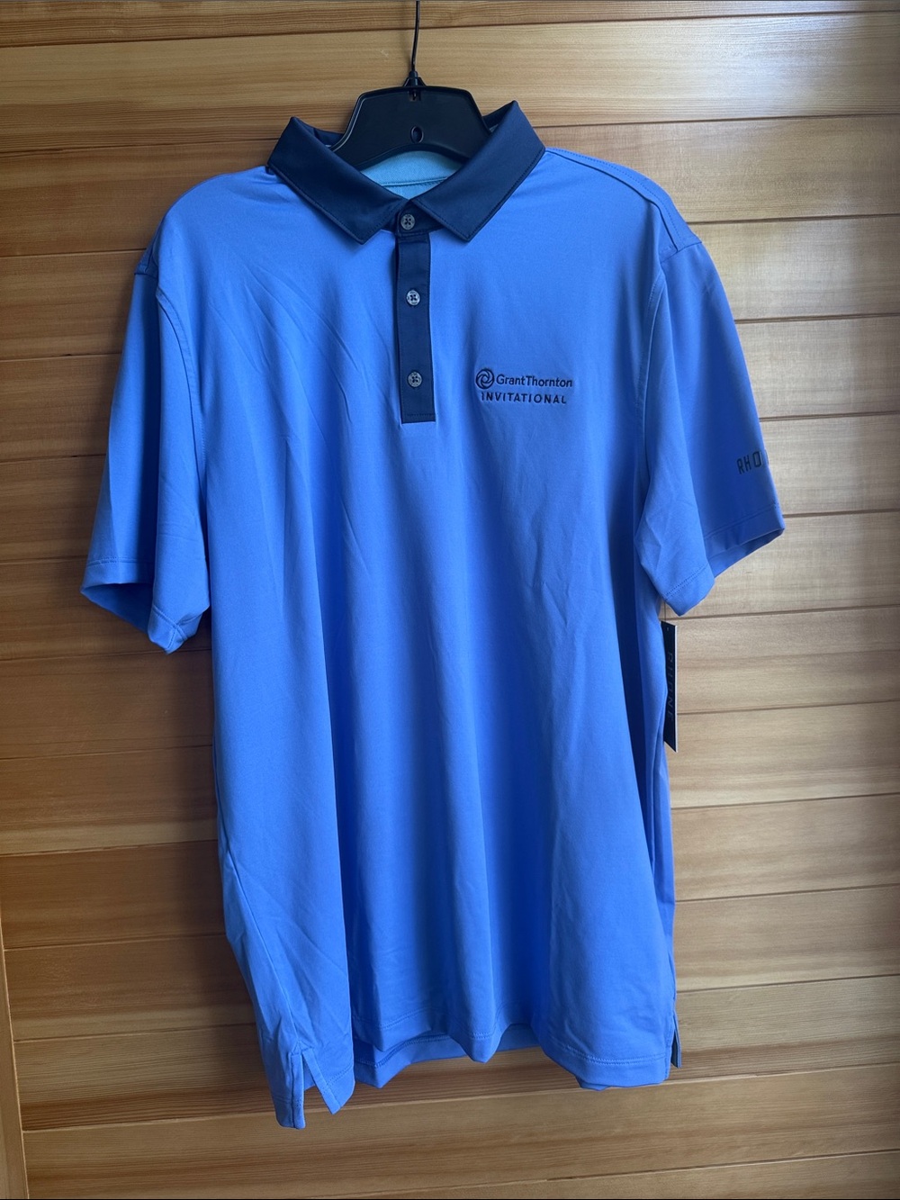 RHONE Light Blue Polo with Navy Contrast Collar